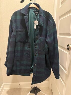 torrid Green & Navy Plaid Button-Front Shirt Jacket